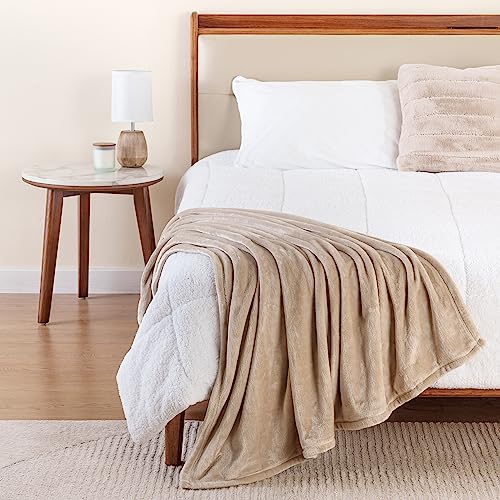 Berkshire Blanket Classic VelvetLoft® Solid Throw Blanket, Lightweight Soft Fuzzy Plush Throw Blanket for Bed and Couch, Grain, 50x60 Inches - color: Grain, size: Throw/Throw XL