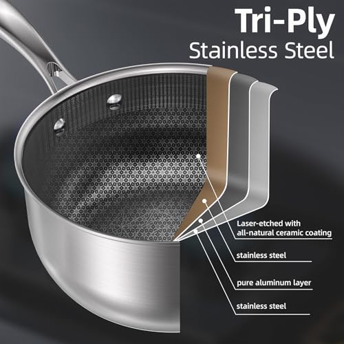 COOKER KING 2 Quart Stainless Steel Saucepan, Nonstick Sauce Pan, Ceramic Suce Pot with Tempered Glass Lid, Induction Pot Compatible with All Cooktops, Dishwasher & Oven Safe(PFAS/PFOA/PTFE Free) - size: 2 Quarts