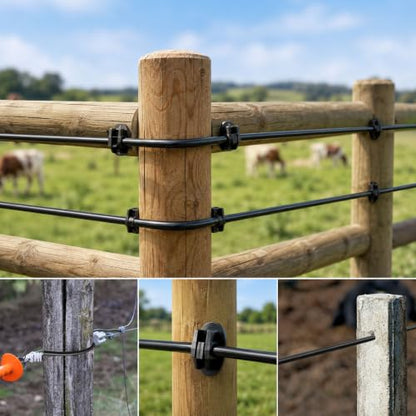 50 FT Electric Fence Insulator Tubing, Fence Wire Insulation Tube for Up to 12.5 Gauge Wire, Flexible PE Fence Insulator Cover for Corner Posts, End Posts, Gates, T-Posts and Wood Posts, Black