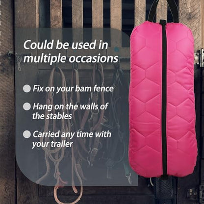 Bridle Bag for Horses, Durable Nylon Bridle Halter Bag with 3 Layers Padded Horse Tack Carry Bag-Large Capacity Protect Tack - color: Pink