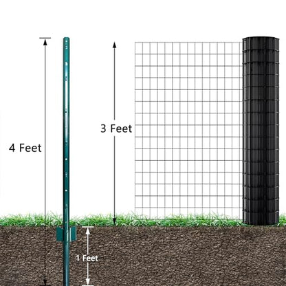 ARIFARO Fence Posts 4 Feet, 10-Pack, Heavy Duty U Post, Metal Fence Post - color: Green 10 PCS, size: 4 FT