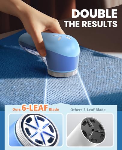 POPCHOSE Fabric Shaver, Lint Shaver with 6-Leaf Blade, Rechargeable - color: Blue Cyan