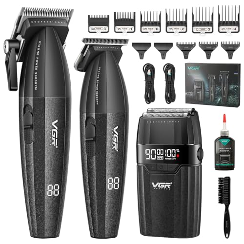 VGR 640S3 Professional 3 in 1 Hair Cutting Kit, 9000RPM Hair Clippers for Men Professional Hair Trimmer & Foil Shavers Set, Cordless Mens Barber Combo for Home, for Him(Black) - color: Black