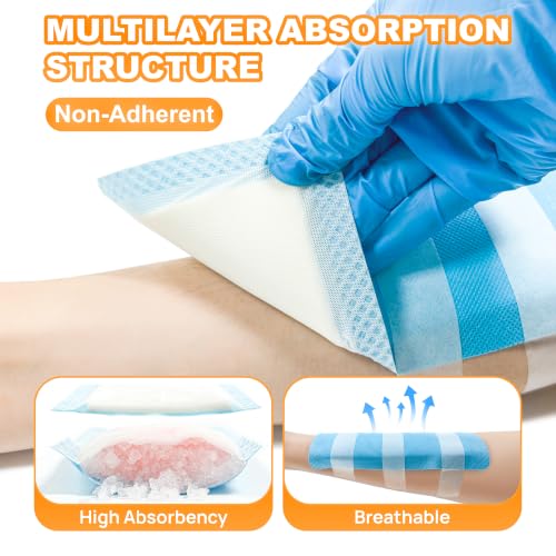 Carbou Super Absorbent Wound Dressing Pads 4"x 8", 10 Individual Pack, Non Adhesive Absorbent Bandages for Wound Care, Soft Highly Absorbent Dressing, Non Stick Gauze Pads for Wounds (Pack of 2) - size: 4"x 8"(Pack of 20)