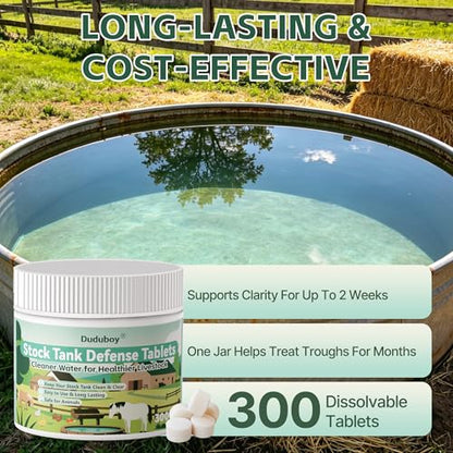 Stock Tank Defense Tablets – Stock Tank Care for All Livestock Water Troughs – Helps Reduce Visible Buildup, Sludge & Muck – Easy & Animal-Safe Care for Horses, Cattle, Goats & Chickens, 300 Count
