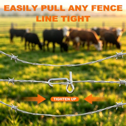 Fence Wire Tightener, 20PCS 6mm Fence Wire Tightener Clips with 1 Tightener Handle, 1/4 Inch Wire Tensioner Tool for Barbed Wire Fence, Farm, Garden, Livestock Fencing