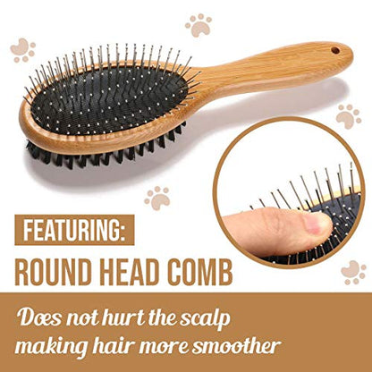 KylePet Dog Brush, Double Sided Pet Slicker Brush with Bamboo Handle for Dogs and Cats Long Hair Pets Grooming Comb for Removing Shedding, Tangles and Dead Undercoat