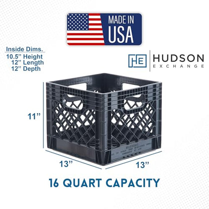 Hudson Exchange 13 x 13 x 11" (16 Quart, 4 Pack) Mesh Commercial Grade Milk Crate Handled Storage Container Tote, Black