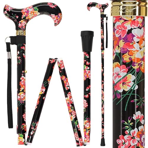 Royal RC Canes Walking Sticks for Men and Women - Stylish Designer Fashionable Adjustable Derby Canes - Lightweight Aluminum Cool Walking Sticks with HD Patterns - color: Black Blooming Floral
