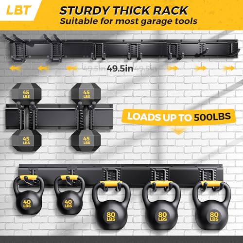 LBT 49.5"Garage Tool Organizer Wall Mount 500lbs Garden Tool Organizer | Anti-Rust, Adjustable Hooks, Sheds Garden Tool Organizer Black, Gifts For Men Dad Husband - size: 49.5inch