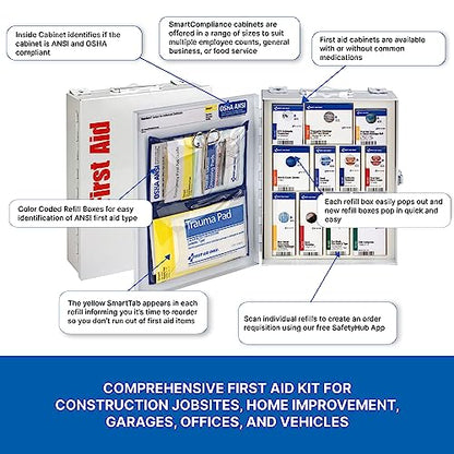 First Aid Only 90658 25-Person SmartCompliance First Aid Kit for Businesses, ANSI 2015 Compliant Metal Food Service First Aid Cabinet, 94 Pieces