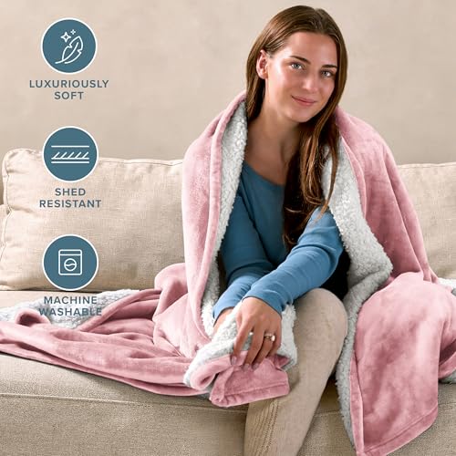 Bare Home Sherpa Fleece Blanket (Twin/Twin XL, Light Pink) | Reversible Blanket for Bed, Sofa, and Couch, Warm & Lightweight, Fluffy & Soft - color: 22 - Light Pink, size: Twin/Twin XL