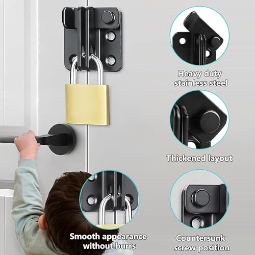 Flip Gate Latch with Padlock Hole, SUS304 Stainless Steel Safety Interior Door Lock Shed Barn Fence Garage, Matte Black, Large Size, AMS2002-B - size: Large