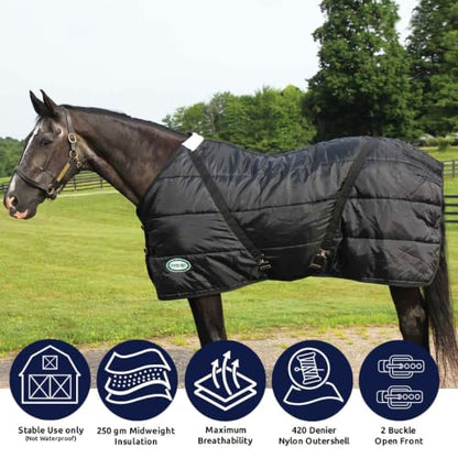 Country Pride Sentinel Channel Quilt Horse Stable Blanket, Midweight Open Front, 420D Nylon Outer Shell, 250g Poly-Fill Insulation, Wither Protection, Adjustable Leg Straps, Bias Surcingle (80,Black) - color: Black, size: 80