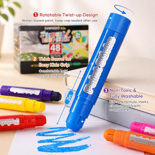 48 Colors Tempera Paint Sticks,Washable Paint Sticks for Kids,Non-Toxic,90s Quick Drying, Allergen Free and High Coverage Solid Tempera Paint Stick,Ideal Gifts for Kids and Toddlers - color: 12 Classic+12 Metallic+12 Pastel+12 Neon