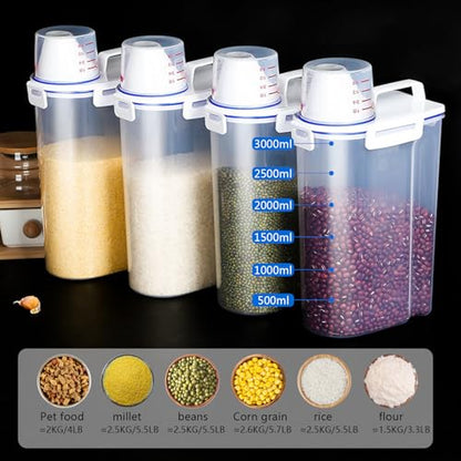 5.5 Lbs Plastic Transparent Tank, Rice Storage Barrel, Household Food Container Grain Storage Box for Oatmeal, Grain, Cereal, Pasta, Flour (6 Packs) | BPA Free, Airtight Lid, See Through, with Pouring Spout, for Kitchen Pantry Dry Food Grain Oatmeal Pet D
