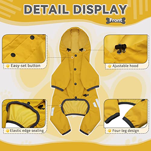 Dog Raincoat, Waterproof Dog Rain Jacket with Hood, Rain Coat with Leash Hole, Reflective Strap for Small Medium Dogs, Lightweight Puppy Clothes(Yellow,L) - color: Yellow, size: L(Back Length15'')