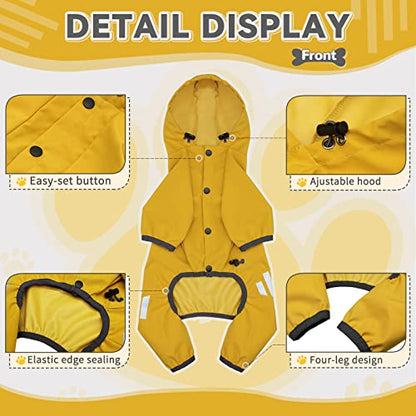 Dog Raincoat, Waterproof Dog Rain Jacket with Hood, Rain Coat with Leash Hole, Reflective Strap for Small Medium Dogs, Lightweight Puppy Clothes(Yellow,L) - color: Yellow, size: L(Back Length15'')