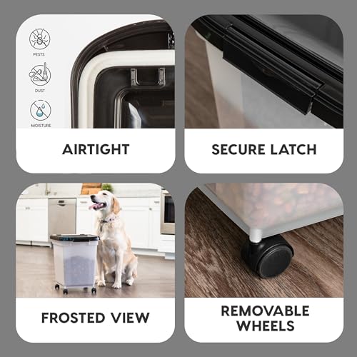 IRIS USA Dog Food Storage Container, Up to 25 lbs, Pearl/Black, Made in USA - color: Pearl/Black, size: 25 lbs