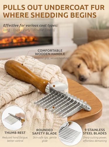 TAKAVU Dematting Comb for Dogs & Cats, 9-Blade Undercoat Rake
