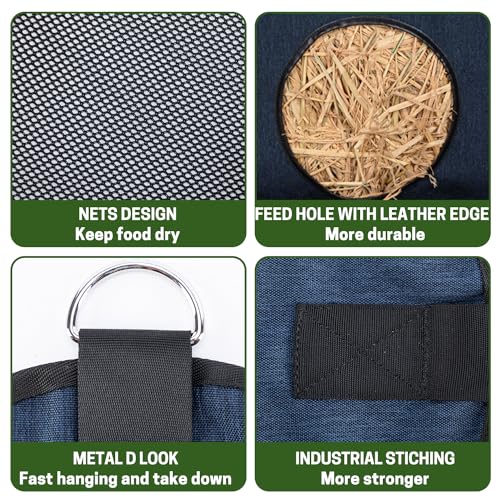 3PCS Hay Bags for Horse, Large Capacity Feeding Bag, Goat Hay Feeder, Hay Nets for Sheep, Open Feed Hole Hay Feeder for Slow Feeding (Small Blue & 2 Blue)