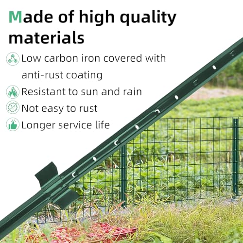 AggFencer 4 Ft Fence Post 10Pack, U Post for Wire Fencing | Heavy Duty No Dig Green Metal T Posts for Yard and Outdoor - size: 4 Ft