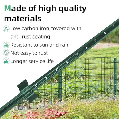AggFencer 4.8 Ft Fence Post 10Pack, U Post for Wire Fencing | Heavy Duty No Dig Green Metal T Posts for Yard and Outdoor - size: 4.8 Ft