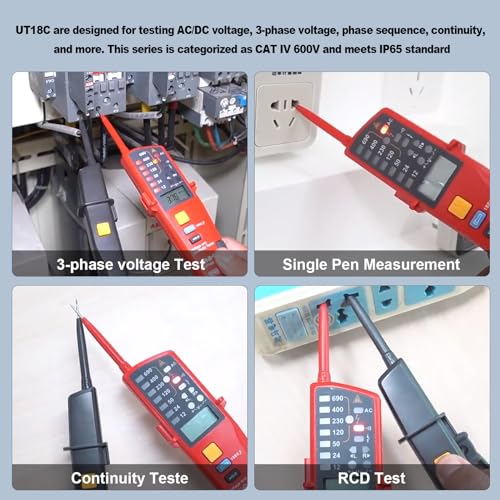 UNI-T UT18C Waterproof Voltage Tester Professional 12V~690V Voltage and Continuity Tester Multifunction Digital Electrical Voltage Meter AC/DC Automatic Range LCD Display - style: UT18C