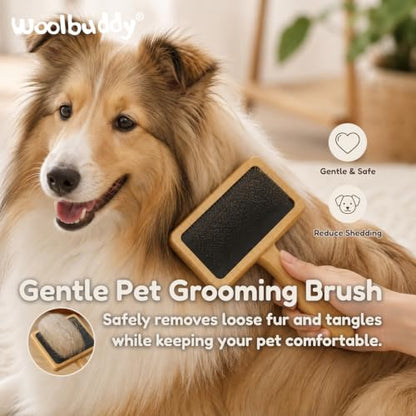 Woolbuddy Large Wool Carder Brush for Felting & Pets, 2PCS 4.75 x 3.25 Inch | Wool Carder Brush Set for Wool Blending, Needle Felting Tool with Stainless Steel Pins & Bamboo Handle, Reusable Cotton Bag