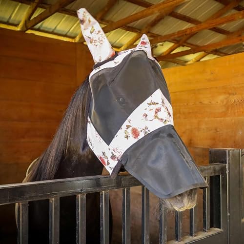 Jeffers Deluxe Mesh Horse Fly Mask w/Ears & Nose, Cob Size – Breathable, Soft Mesh Ears & Poll, Extended Nose Coverage, Fleece Trim, Stretch Fit, Hook & Loop Closure, UV Protection - Rose Garden - color: Rose Garden, size: Cob