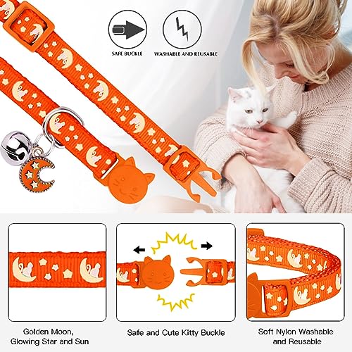 Baeuppit 2Pcs Breakaway Cats Collars Cat Collars for Boy & Girl Cats Adjustable Kitten Collars with Bell,Black+Tangerine,8"-13.1" - color: Black+Tangerine, size: 8.0-13.1"