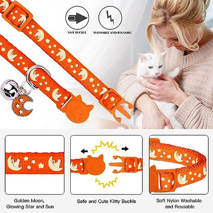 Baeuppit 2Pcs Breakaway Cats Collars Cat Collars for Boy & Girl Cats Adjustable Kitten Collars with Bell,Black+Tangerine,8"-13.1" - color: Black+Tangerine, size: 8.0-13.1"