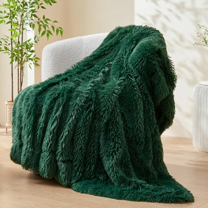 GONAAP Fuzzy Faux Fur Throw Blanket for Couch, Dark Green, 50"x60" - color: Dark Green, size: Throw(50"x60")
