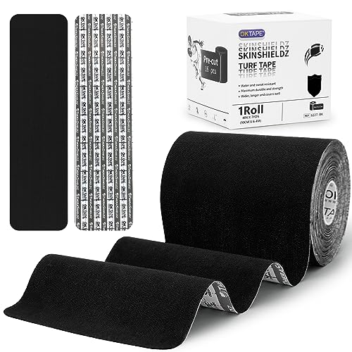 OK TAPE Turf Tape Football Precut 4in x 21ft (4in x 15.75in/16pcs) | Black Kinesiology Tape Waterproof, Durable and Super Sticky, Extra Wide Turf Tape for Turf Burn - color: Black