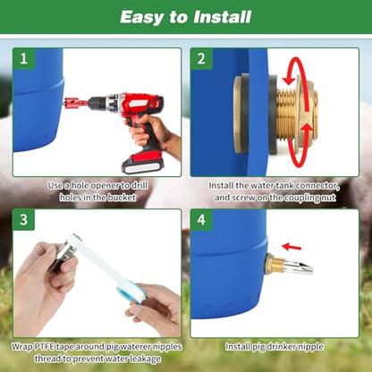 4 Pack Pig Waterer Nipples, Hog Water Nipples for Barrels Kit