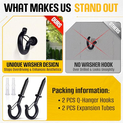 [HEAVY-DUTY] 250Lbs 6’’ M10 Q-Hanger Hook with Safety Buckle & Washer, 2Pcs