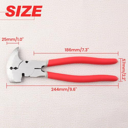 9.5 Inch Fencing Pliers - Multi-Purpose Fence Tool with Hammer Head, Wire Cutters, Wire Twisting, Nail Puller - style: 9.5" Fencing Pliers with Hammer End Red