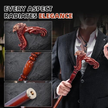 BeneCane Handmade Wooden Walking Cane for Men and Women, Detachable Eagle Handle Walking Stick, Fashionable Unisex Cane with Ergonomic and Comfort Grip Handle