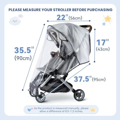 bemece Universal Stroller Rain Cover, Clear EVA Shield with Side Air Vents | bemece Stroller Rain Cover, Clear EVA Shield with Air Vents for Most Single Strollers, Wind, Snow & Dust Protection