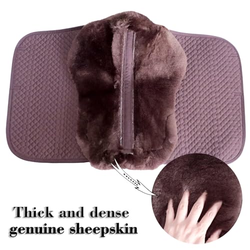 Woolous Dressage Saddle Pad, English Saddle Pad with Sheepskin Trim, Lambskin Wool Fleece Lining, Square Saddle Pad for Equestrian Riding, Comfortable & Shock Absorbing - color: Brown