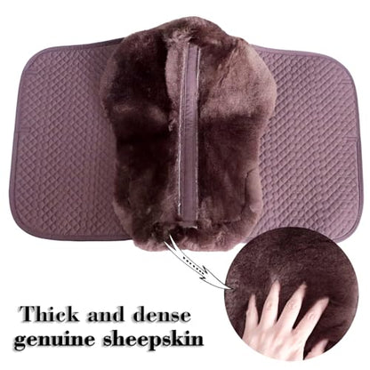 Woolous Dressage Saddle Pad, English Saddle Pad with Sheepskin Trim, Lambskin Wool Fleece Lining, Square Saddle Pad for Equestrian Riding, Comfortable & Shock Absorbing - color: Brown
