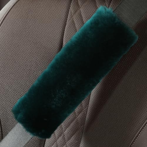 OGLAND 2 Pack Sheepskin Car Seat Belt Cover Pads | Wool Seatbelt Cushions - color: Alpine Green, size: Shearling Wool