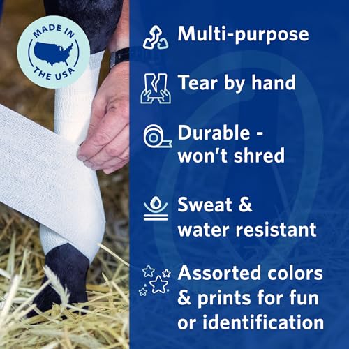 OVIK Health PowerFlex Equine – Extra Strong Self-Adhering Bandage Wrap – Wound Care, Compression & Support Bandage for Horses, Cows & Dogs – Blue, 4 inch, 4 Rolls (Resealable Case) - color: Blue