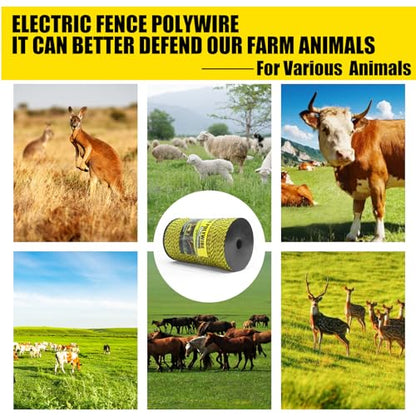NQN Upgrade Electric Fence Polywire 3285FT,1000 Meters, 6 Stainless Steel Strands for Reliable Conductivity, Portable Electric Fencing, UV Resistant, Rust Resistant, Highly conductive, Easy to Install - size: 3285 Feet