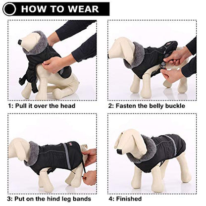 QBLEEV Warm Dog Coat, Reflective Dog Jacket, Waterproof Dogs Winter Coat - color: Black, size: Medium