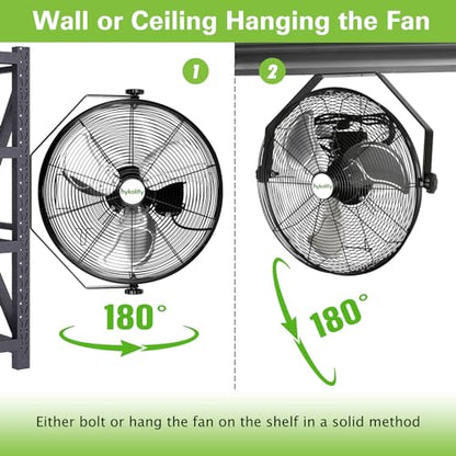 hykolity 4300 CFM 18 inch Industrial Wall Fan, 3-Speeds High Velocity Wall Mount Fan with Sealed Motor, Heavy Duty Metal Barn Fans for Shop, Garage, 2 Pack - size: 18 inch