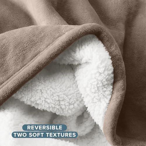 Bare Home Sherpa Fleece Blanket (Twin/Twin XL, Taupe) | Reversible Blanket for Bed, Sofa, and Couch, Warm & Lightweight, Fluffy & Soft - color: 08 - Taupe, size: Twin/Twin XL