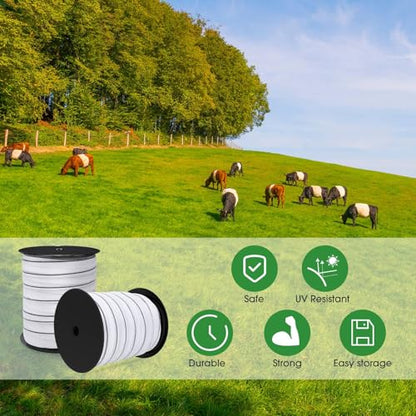 2 Rolls 500 ft x 1 Inch Electric Fence Polytape for Horse Livestock Cattle, High Visibility Electric Fencing Tape for Farm Temporary Horse Fence - size: 500ft X 1in
