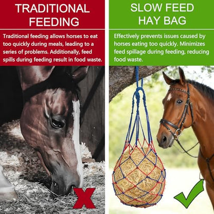 2 Pcs Slow Feed Hay Net for Horses, 34 Inch Hay Bags, Blue - size: Blue