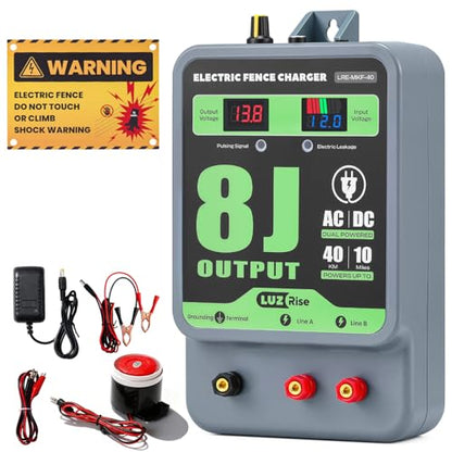 8J AC/DC Electric Fence Charger, 40KM Range